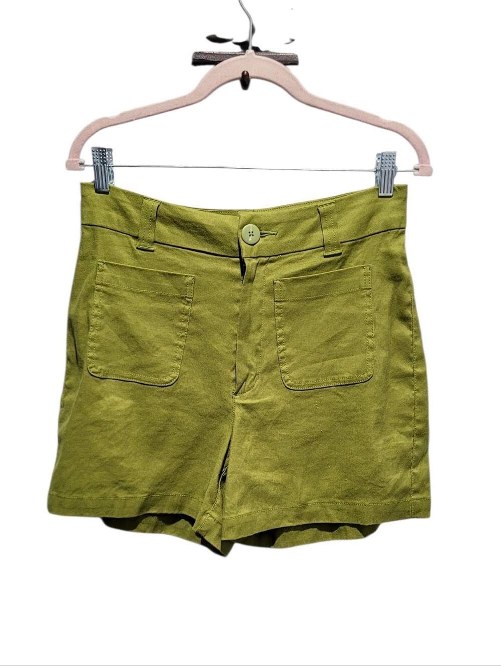 Nicole Miller Linen Blend Olive Green High Rise Utility Shorts Size 6